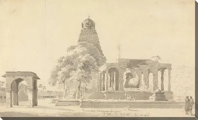 Картина Большой бык и пагода в Танджоре