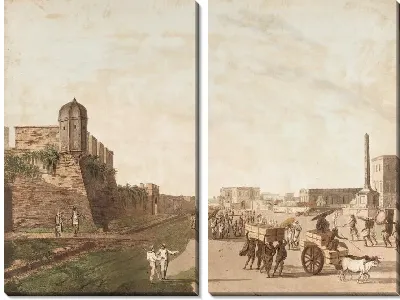 Картина Старый Форт, Театр, Памятник Холвеллу с видом на Калькутту