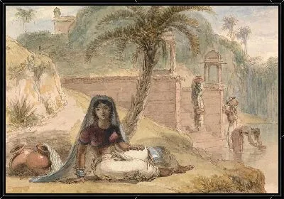 Индийская девушка, сидящая у реки