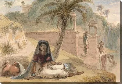 Индийская девушка, сидящая у реки