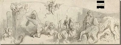 Картина Бой между рыцарями и великанами