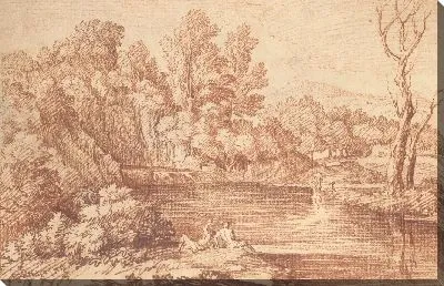 Картина Пейзаж с фигурами на берегу реки