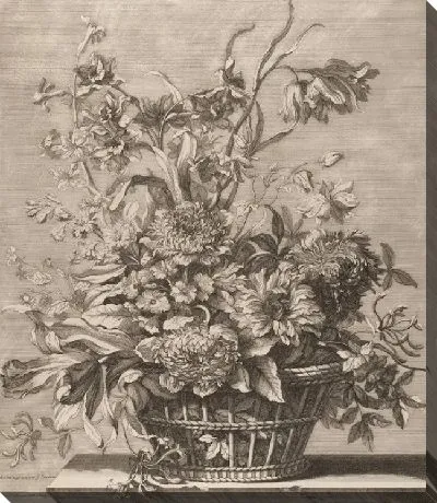 Корзина цветов из Книги нескольких корзин с цветами, созданной и выгравированной Батистом Моннойером (Книга нескольких корзин с цветами, нарисованной и выгравированной Батистом Моннойером)
