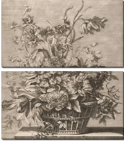 Корзина цветов из Книги нескольких корзин с цветами, созданной и выгравированной Батистом Моннойером (Книга нескольких корзин с цветами, нарисованной и выгравированной Батистом Моннойером)