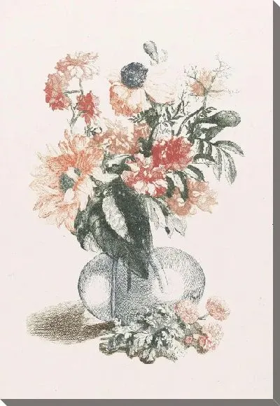 Картина Стеклянная ваза с разными цветами и подсолнухом