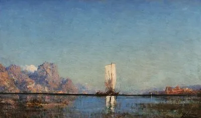 Картина Лодка к озеру