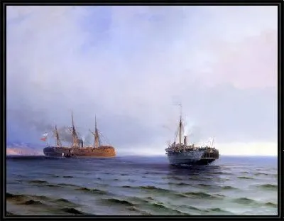 "Захват пароходом "Россия" турецкого военного транспорта "Мессина" на Черном море 13 декабря 1877 г." (Capture of the steamer ""Russia,"" the Turkish military transport 'Messina' in the Black Sea December 13, 1877)"