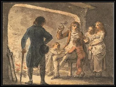 Картина Пылающий на очаге, Отец рассказывает историю своим детям