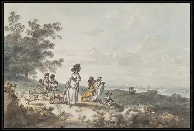 Вид на Лондон с собором Святого Павла на расстоянии: женщина и дети с детской коляской