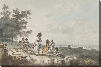 Вид на Лондон с собором Святого Павла на расстоянии: женщина и дети с детской коляской