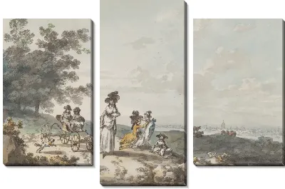 Вид на Лондон с собором Святого Павла на расстоянии: женщина и дети с детской коляской