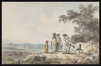 Картина Вид на Лондон с собором Святого Павла на расстоянии: семья останавливается на дороге