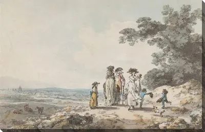 Картина Вид на Лондон с собором Святого Павла на расстоянии: семья останавливается на дороге