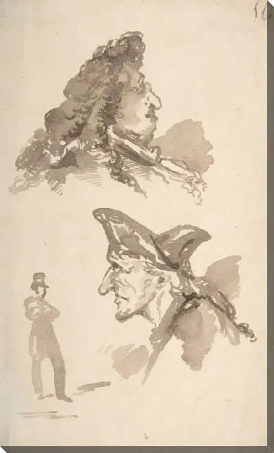 Картина Лист исследований: две мужские головы в профиль и стоящий мужчина