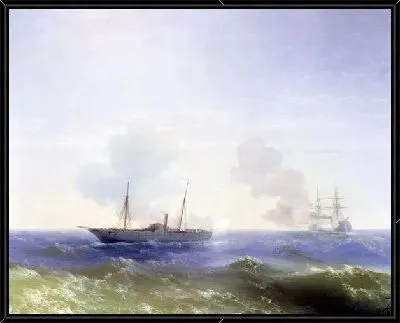 Бой парохода "Веста" с турецким броненосцем "Фехти-Буленд" в Чёрном море 11 июля 1877 года (The battle ship "Vesta," with Turkish battleship "Vechta-Bulend" in the Black Sea, July 11, 1877)