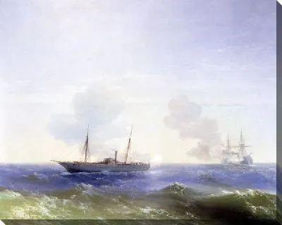 Бой парохода "Веста" с турецким броненосцем "Фехти-Буленд" в Чёрном море 11 июля 1877 года (The battle ship "Vesta," with Turkish battleship "Vechta-Bulend" in the Black Sea, July 11, 1877)