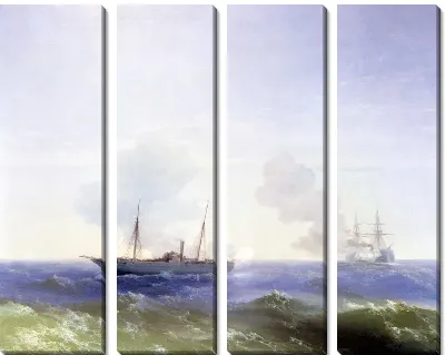 Бой парохода "Веста" с турецким броненосцем "Фехти-Буленд" в Чёрном море 11 июля 1877 года (The battle ship "Vesta," with Turkish battleship "Vechta-Bulend" in the Black Sea, July 11, 1877)