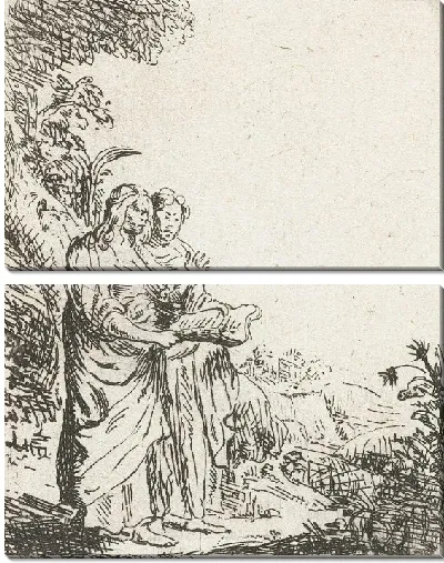 Картина Две женщины с книгой в пейзаже