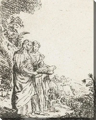 Картина Две женщины с книгой в пейзаже