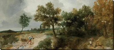 Картина Холмистый пейзаж с отдыхающими крестьянами