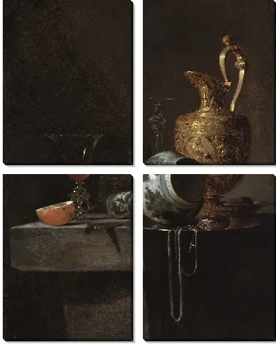 Картина Натюрморт с фарфоровой вазой, серебристо-позолоченным кувшином и бокалами