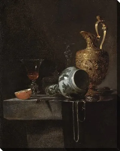 Картина Натюрморт с фарфоровой вазой, серебристо-позолоченным кувшином и бокалами