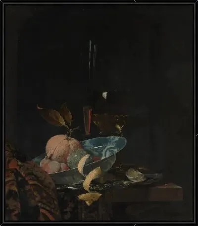 Натюрморт с фруктами, стеклянной посудой и миской Ванли