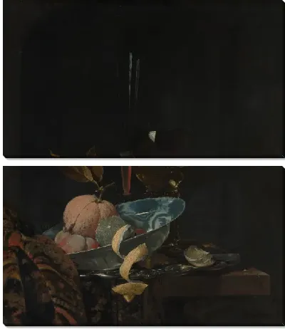 Натюрморт с фруктами, стеклянной посудой и миской Ванли