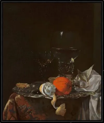 Натюрморт с фруктами и рюмками на серебряной тарелке