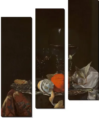 Натюрморт с фруктами и рюмками на серебряной тарелке