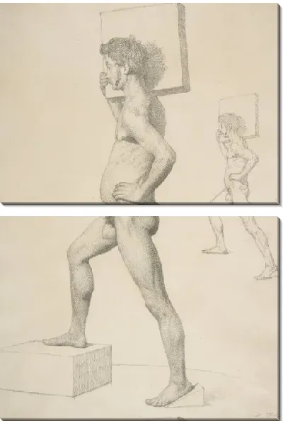 Картина Этюд обнаженного мужчины, взвалившего на плечи деревянный блок