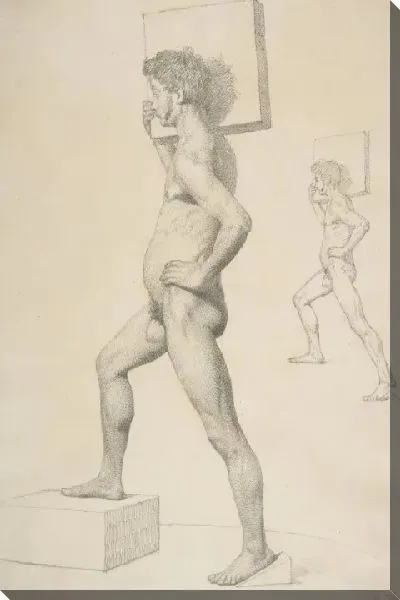 Картина Этюд обнаженного мужчины, взвалившего на плечи деревянный блок