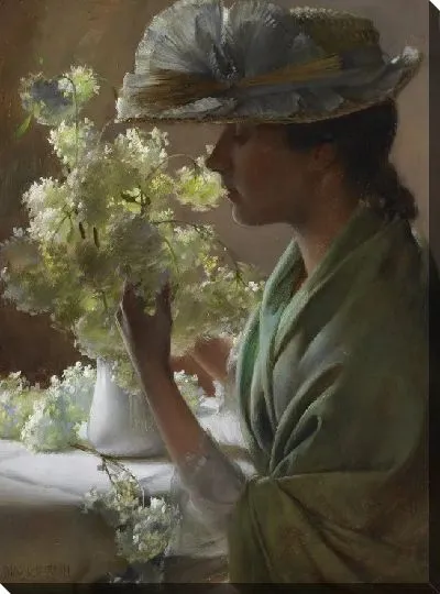 Картина Дама с букетом (снежки)