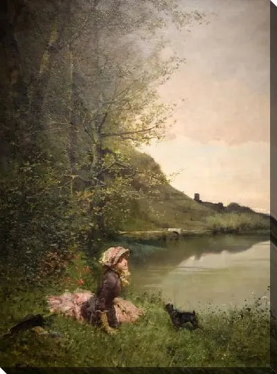 Картина Пейзаж с женщиной и собакой