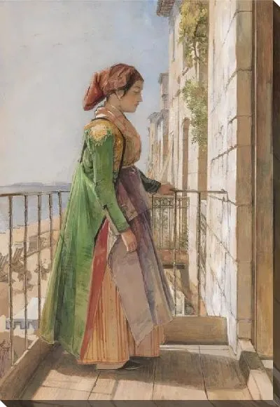 Картина Греческая девушка стоит на балконе