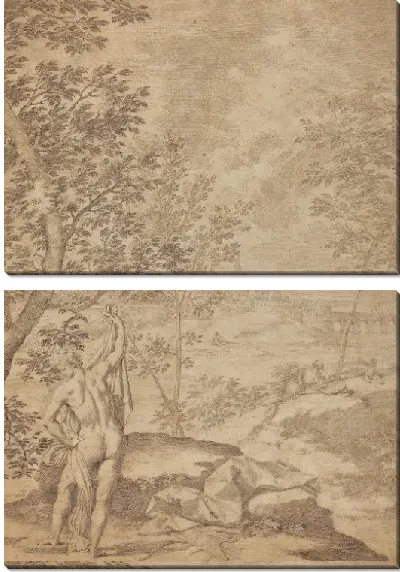 Картина Аполлон стоит в речном пейзаже