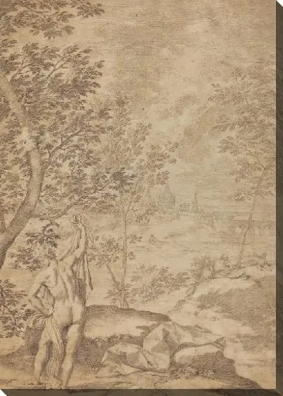 Картина Аполлон стоит в речном пейзаже