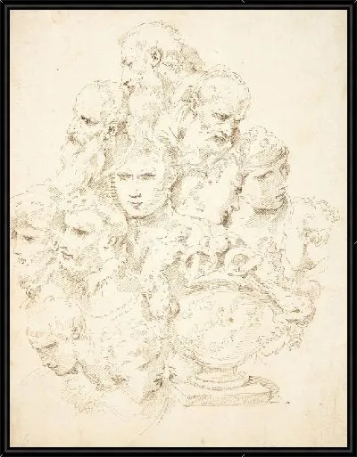 Картина Фантазия, составленная из голов и скульптурной урны