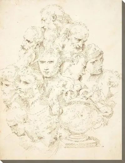 Картина Фантазия, составленная из голов и скульптурной урны