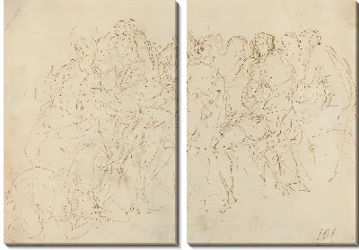 Картина Магдалина омывает ноги Христу восемью учениками, глядя на [recto]