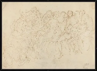 Картина Магдалина омывает ноги Христу восемью учениками, глядя на [recto]