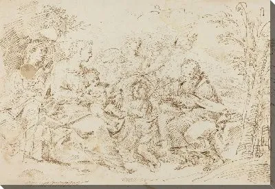 Святое Семейство со святой Елизаветой, святым Иоанном Крестителем и двумя ангелами в пейзаже