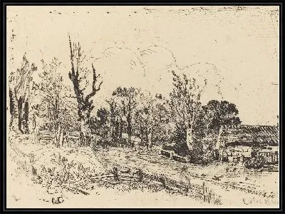 Дорога с фермерским домом справа