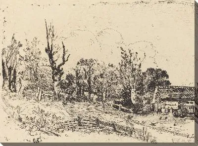 Дорога с фермерским домом справа