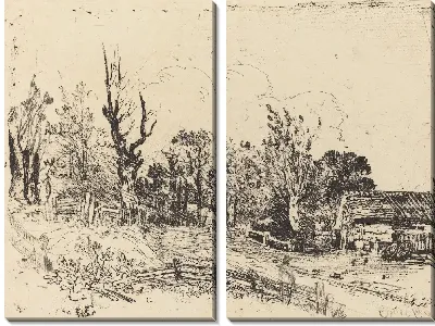 Дорога с фермерским домом справа