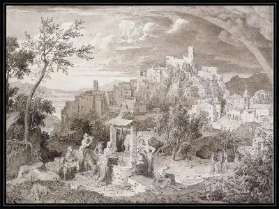 Вид на город Олевано (провинция Рим, Италия) с радугой