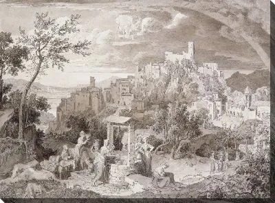 Вид на город Олевано (провинция Рим, Италия) с радугой