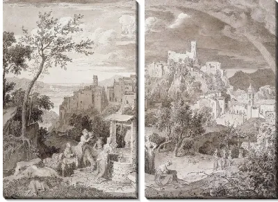 Вид на город Олевано (провинция Рим, Италия) с радугой