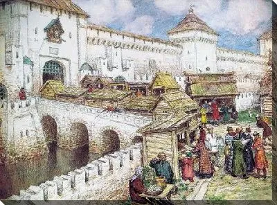 Книжные лавочки на Спасском мосту в XVII веке (Book shops at the Spassky bridge in the XVII century)