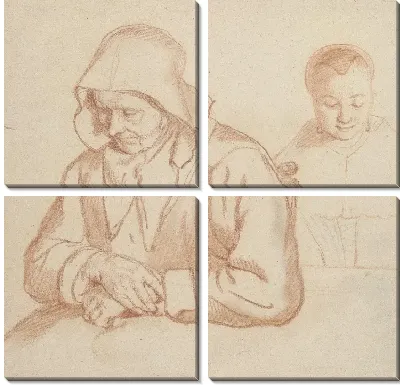 Отдыхая старуха и голова молодой женщины